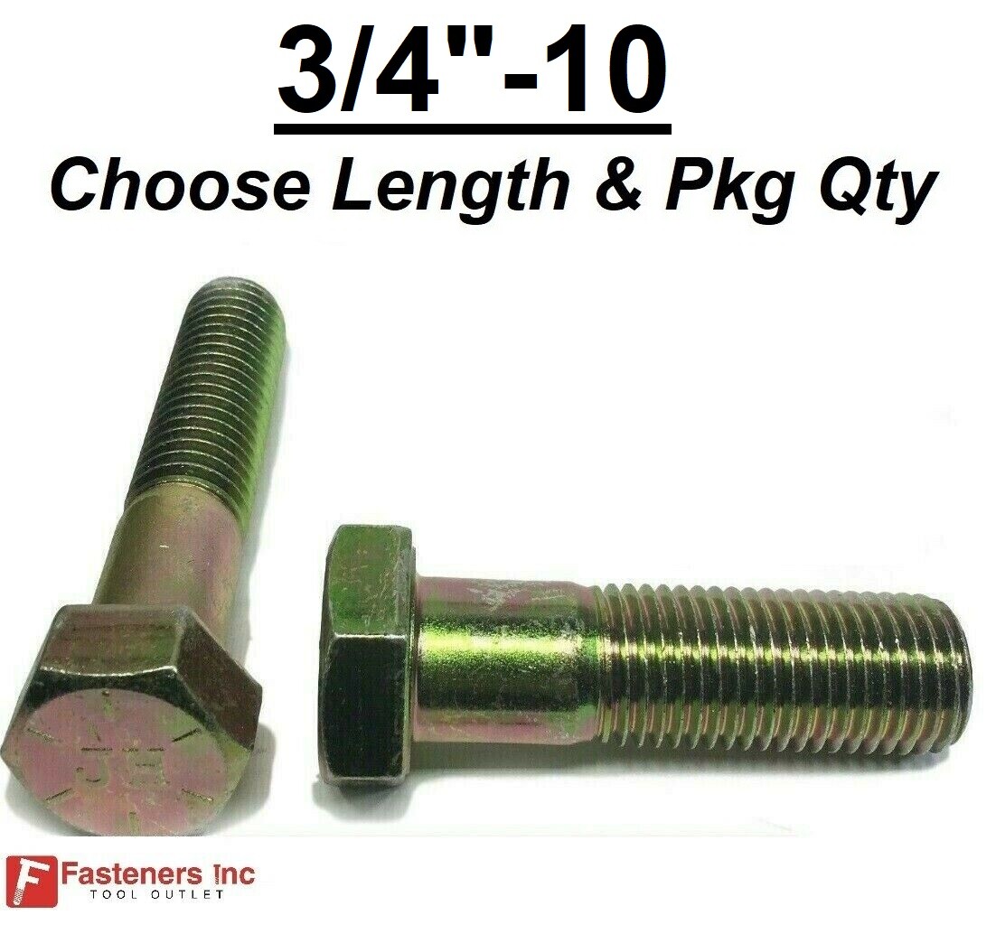 3/4-10 Hex Bolt Yellow Zinc Plated Grade 8 Cap Screw Coarse Thread (CHOOSE SIZE)