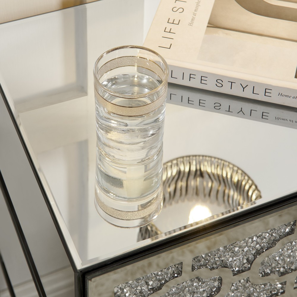 Mirrored Bedside Nightstand, Modern Side Table with 3 Drawers, Silver Accent