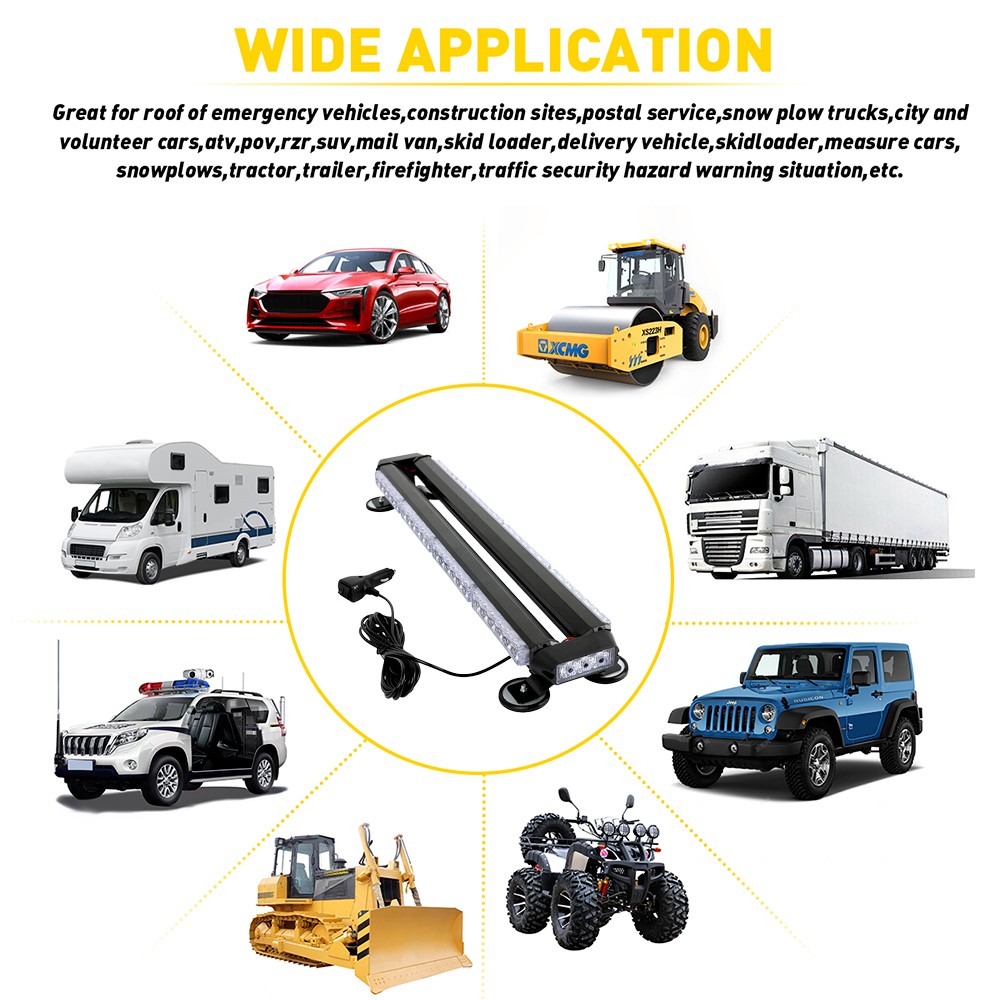 Flashing LED Lights Emergency Bar Rooftop Double Side Strobe Warning White Amber