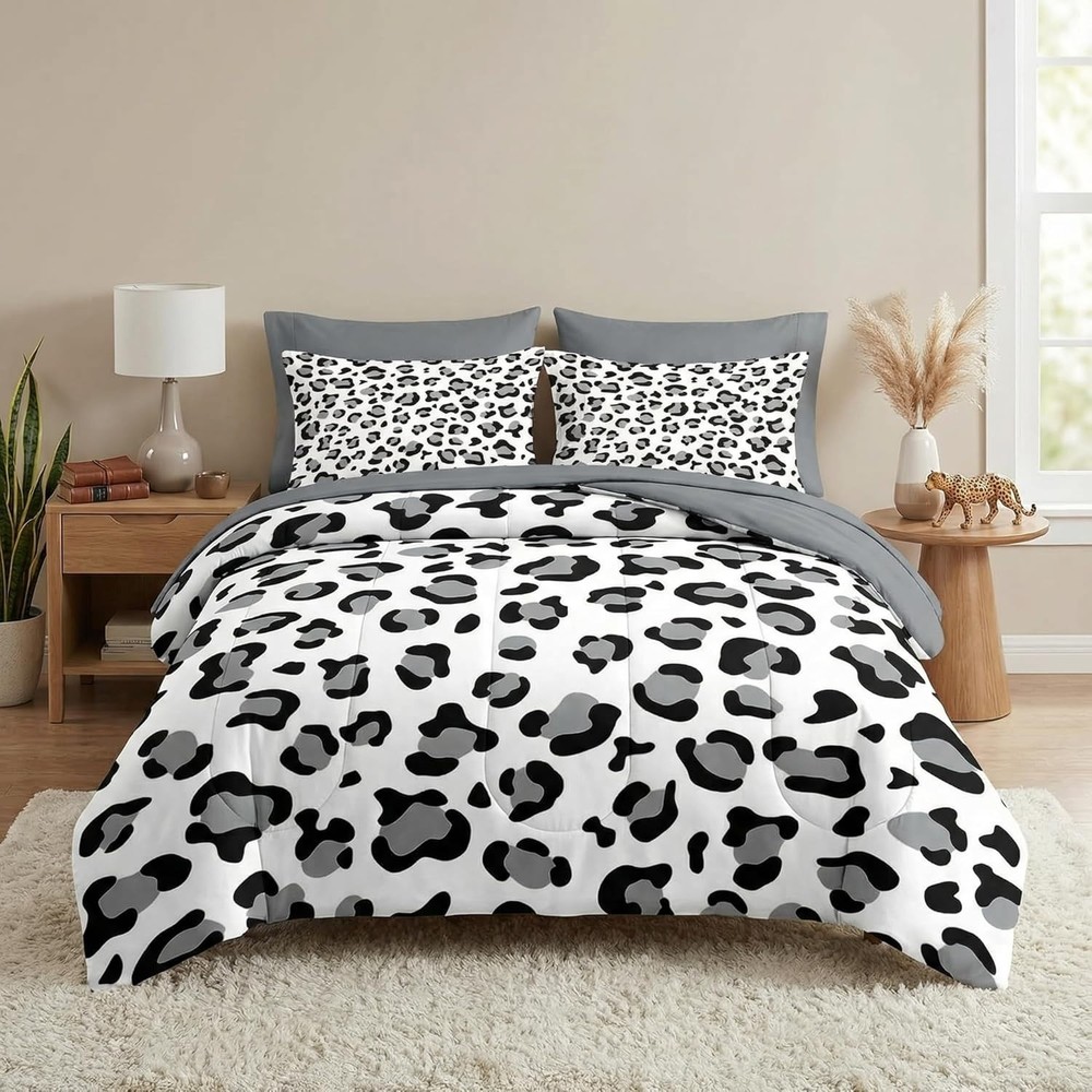 Zebra Stripes Comforter Set Size 7 Pieces Leopard Print Full Balck White