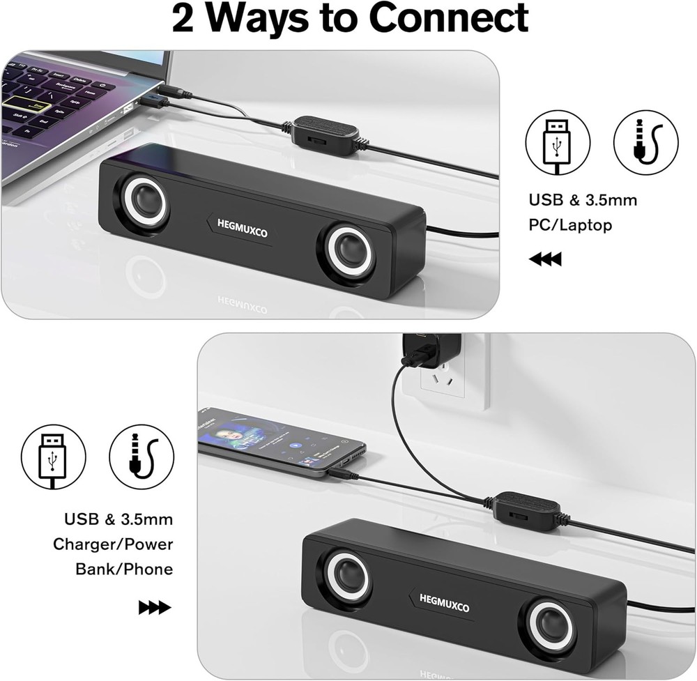 Computer Speakers for Desktop PC - 10W Wired Stereo Speakers with Volume Control