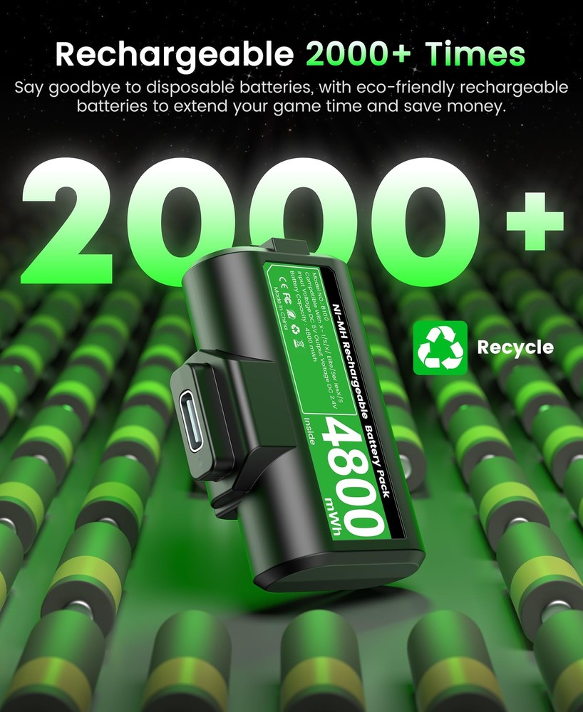 Svetaecho Rechargeable Xbox One Controller Battery Pack with 4 Back Black