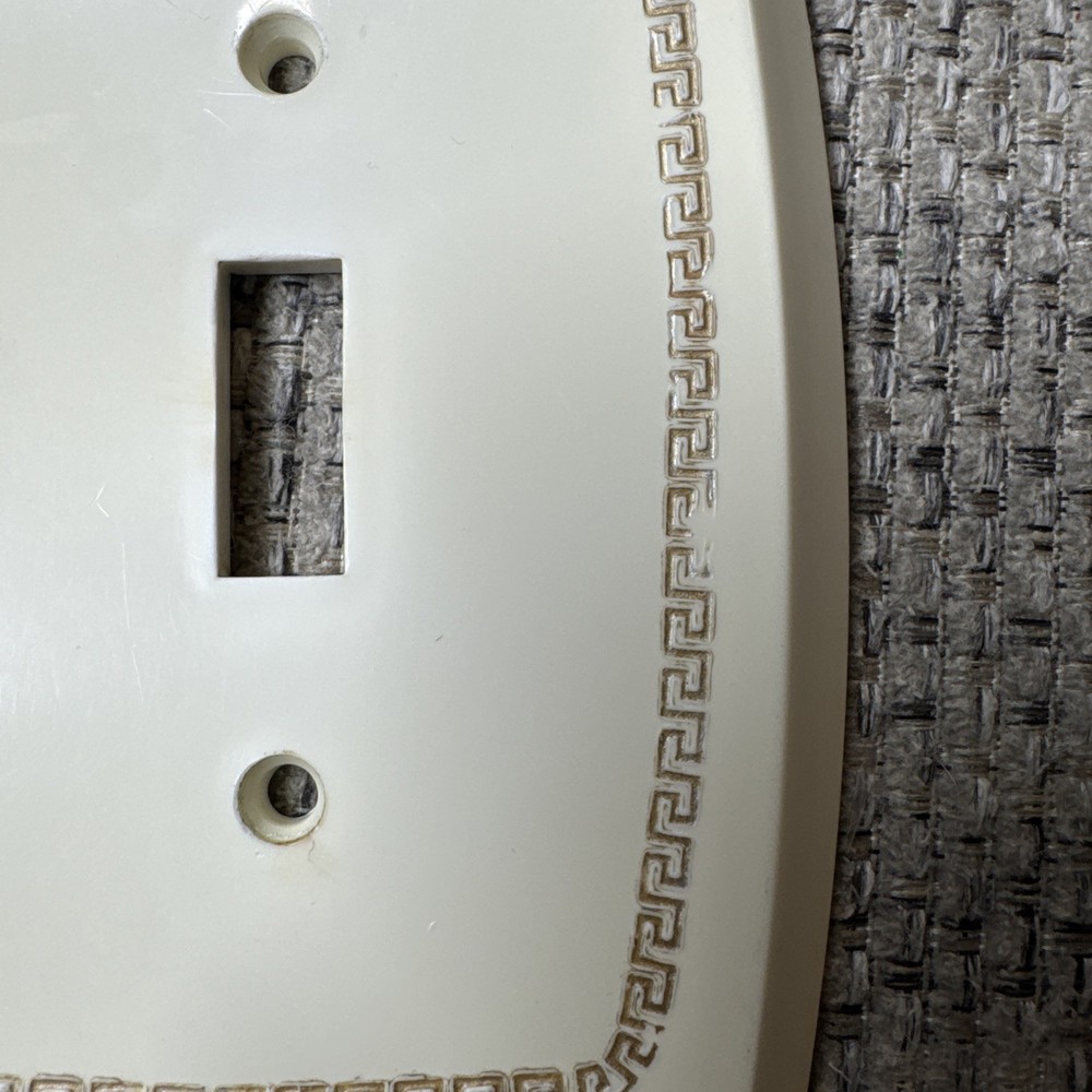 Vintage Switch Plate Cover Ivory With Gold Scroll Design Plastic Single Switch