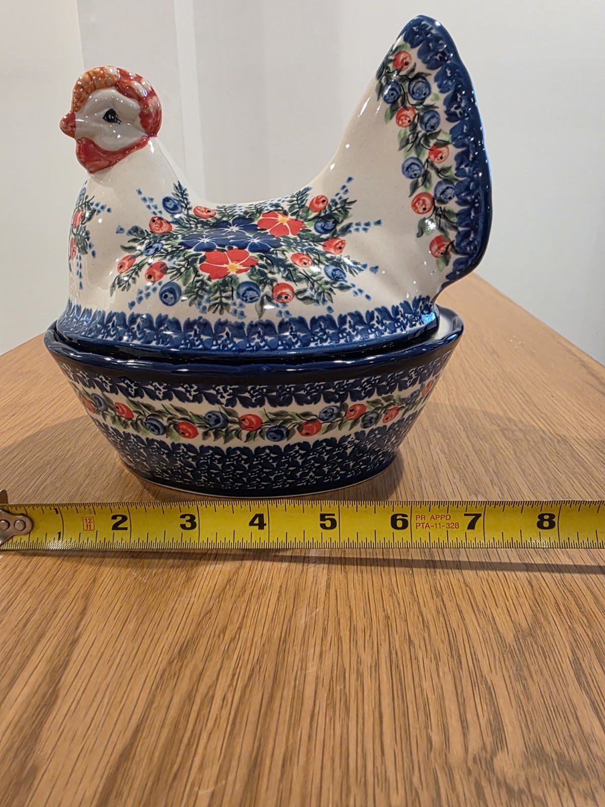 Polish Stoneware Chicken Hen Unikat Poland Hand Painted