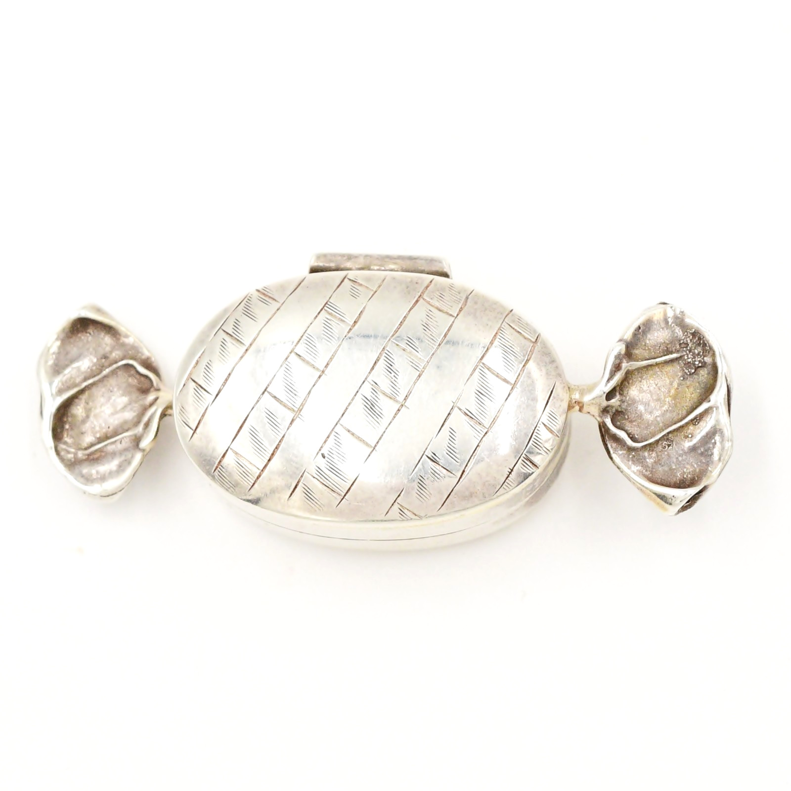 Sterling Silver 925 Stripped Candy Wrapper Hinged Storage Pill Box
