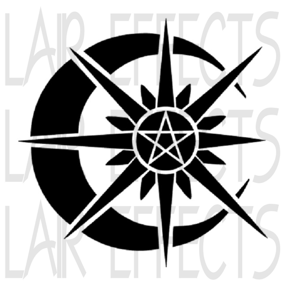 Crescent Moon & Shining Sun with Pentacle Center STENCIL Celestial/Cosmic!!