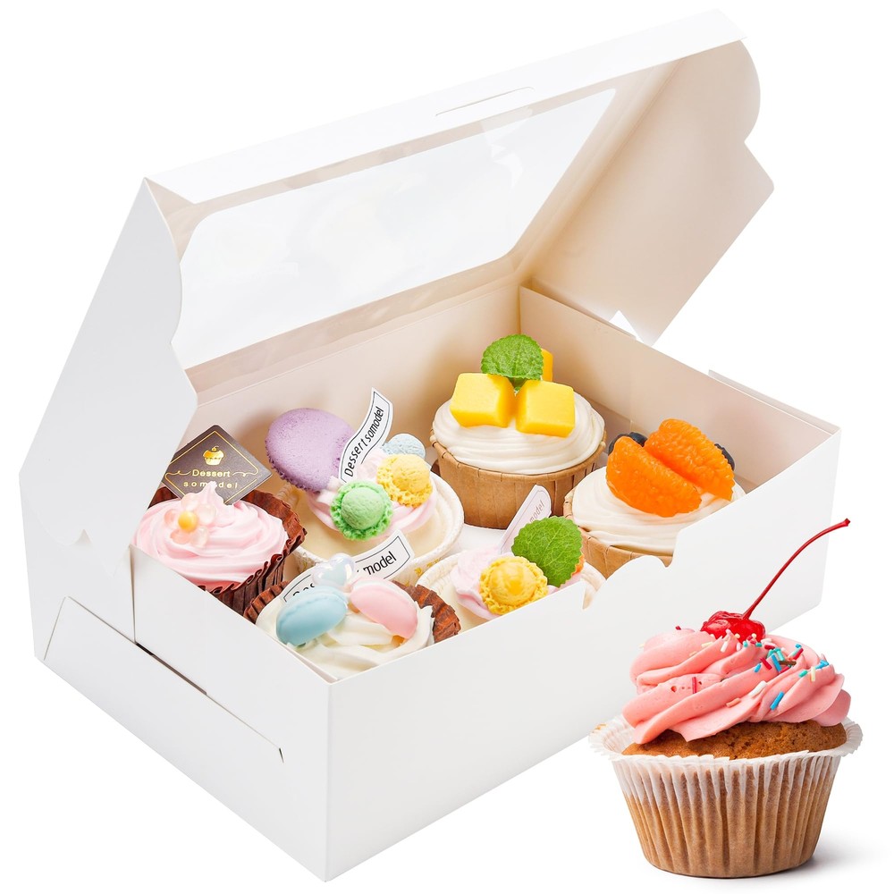 Cupcake Boxes with Inserts 6 Holders White Standard Bakery Boxes with Window ...