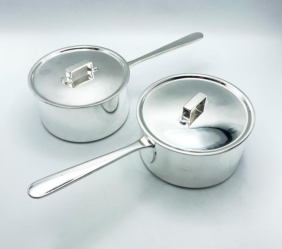 ASPREY LONDON RARE PAIR SAUCEPANS EDWARDIAN SILVER PLATED