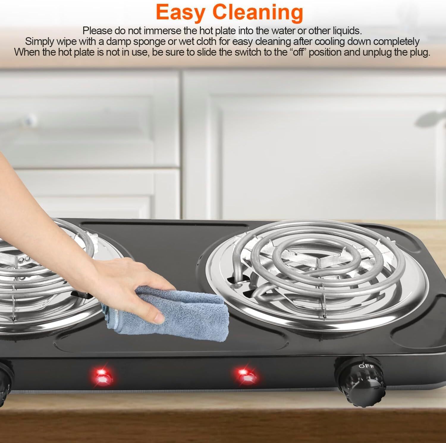 2000W Portable Kitchen Electric Double Burner Hot Plate Cooktop Cooking Stove