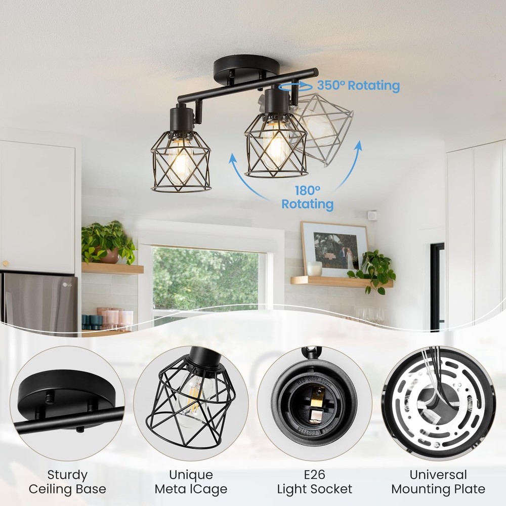 2-Lights Kitchen Track Lighting, Adjustable Multi-Directional Ceiling Light F...