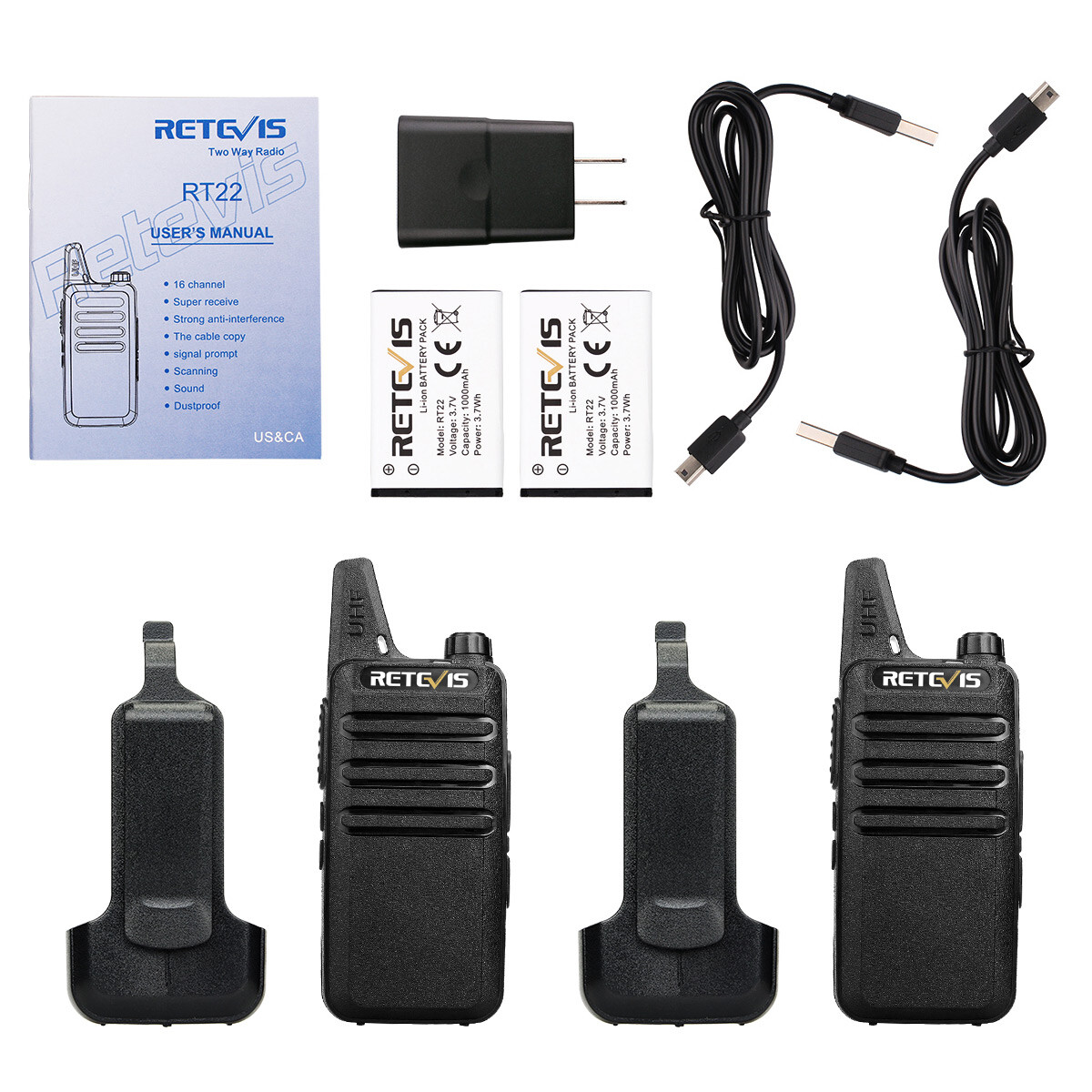 2Pack Retevis RT22 UHF Walkie Talkies Two Way Radios for church/School
