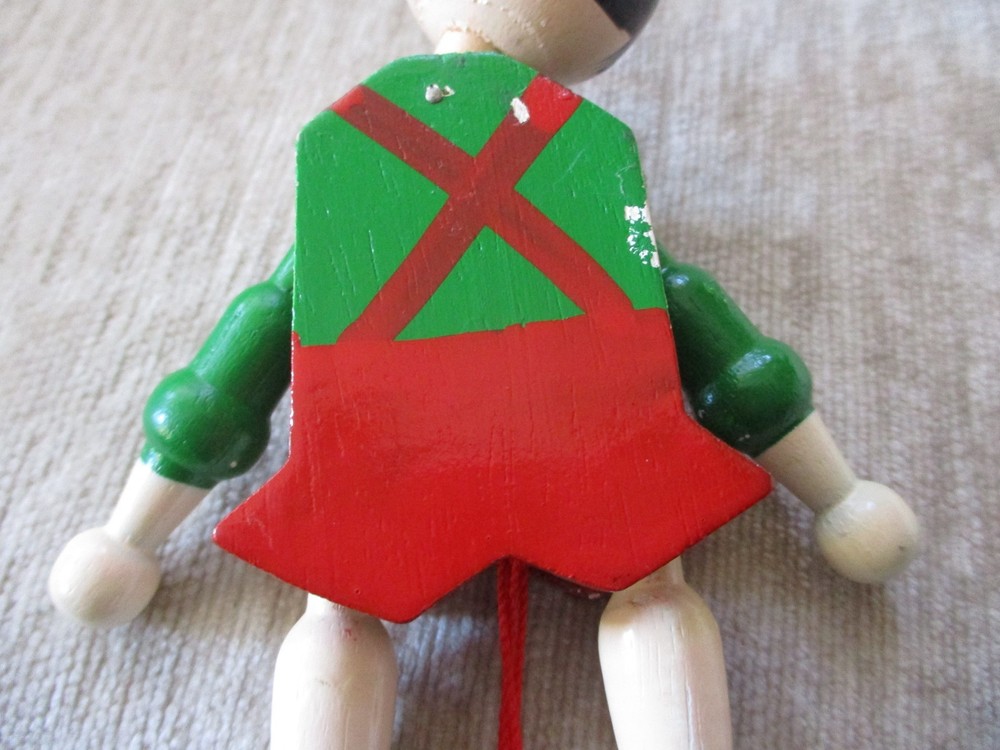 Handcrafted Wooden Bavarian Acrobat Toy Pull String Decor