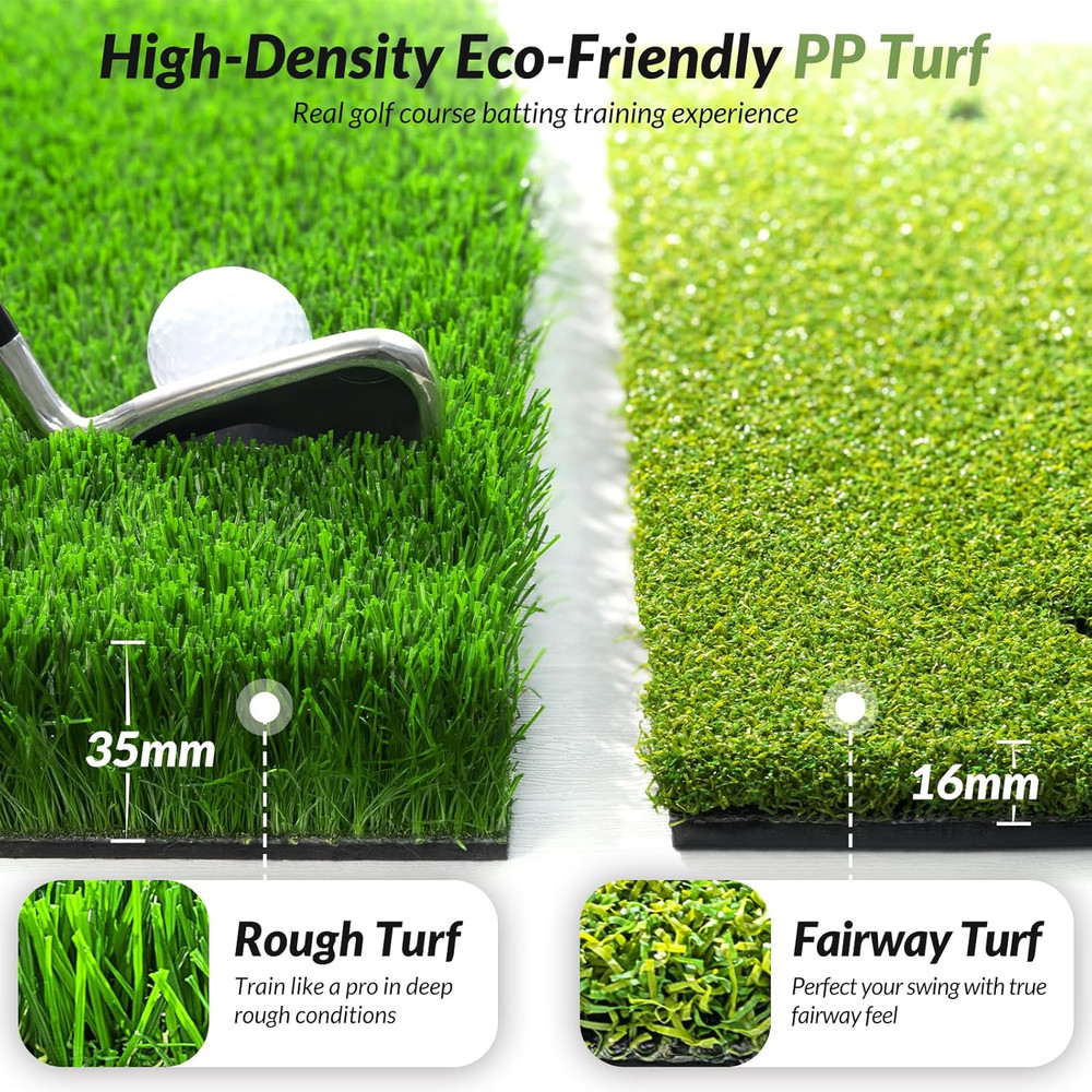 2-In-1 Golf Hitting Mat with Replaceable Turf, Ball Tray and Durable Rubber Base