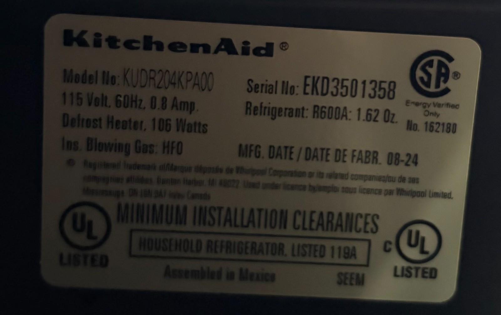 KitchenAid KUDR204KPA 24 Inch Panel-Ready Undercounter Double-Drawer Refrigerato