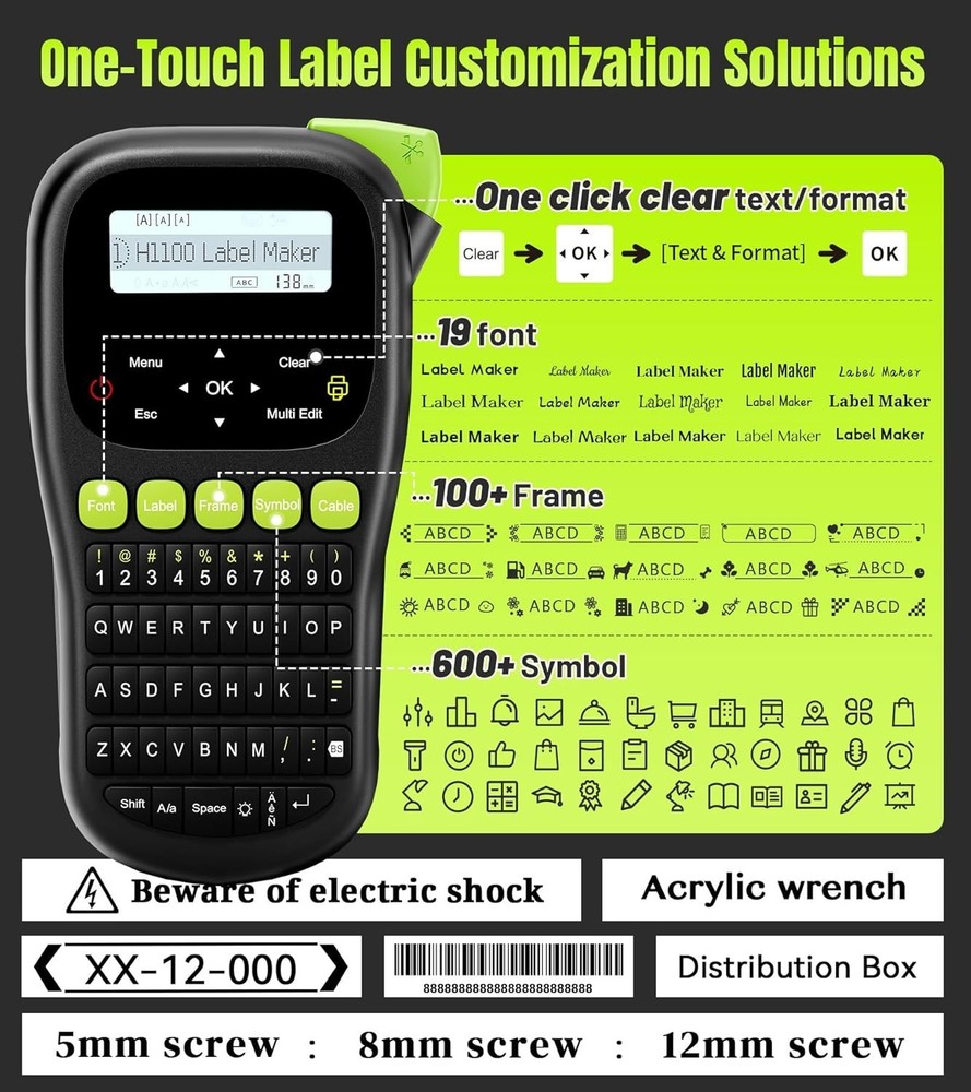 Versatile H1100 Label Maker - Lightweight with 4 Tapes & Multiple Label Sizes