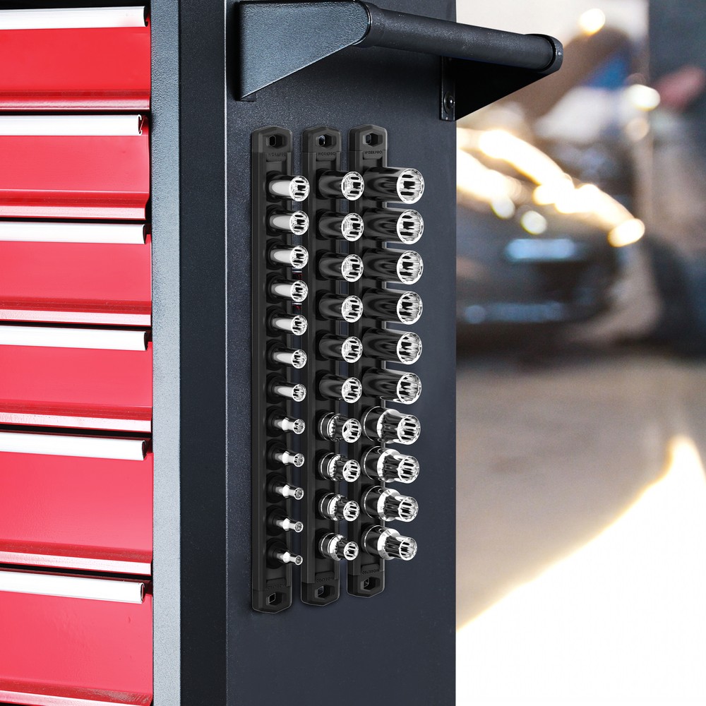 WORKPRO 3/8'' Dr Magnetic Socket Organizer (no Socket)Aluminum Alloy Socket Rail