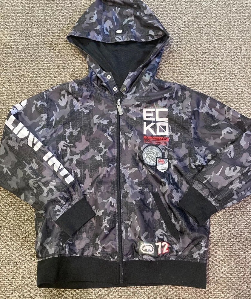 Boys Ecko Jacket Size Medium With Hood Gray Camo