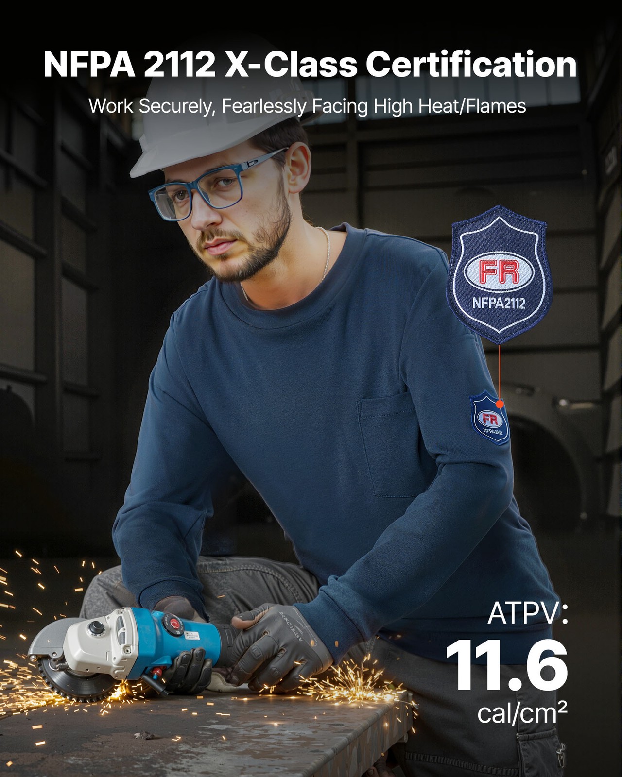 VEVOR FR Shirt Flame Resistant Long Sleeve Workwear for Men Navy Blue M