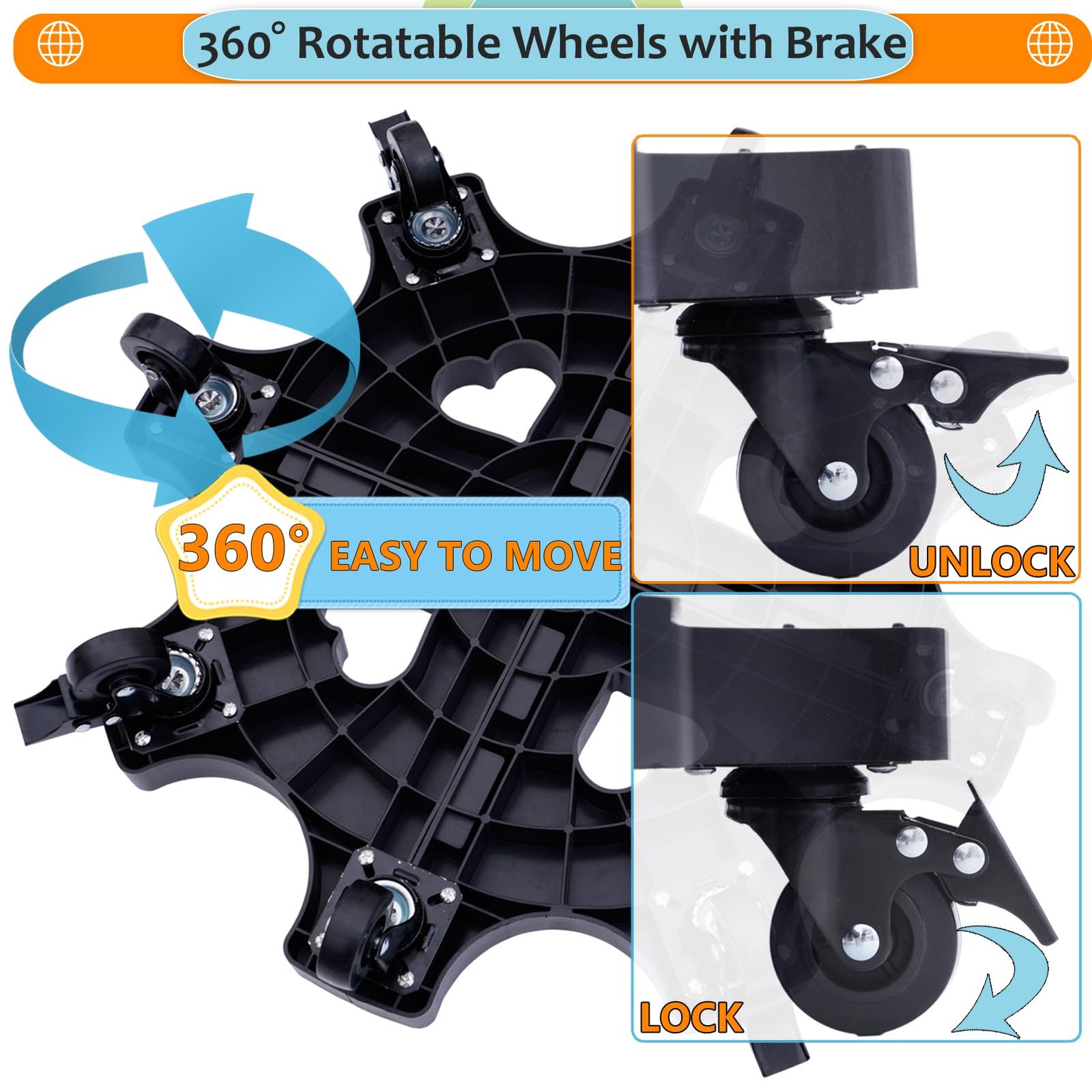 20" Plant Stand with Lockbable Wheels - Large Rolling Plant Caddy with Caster...