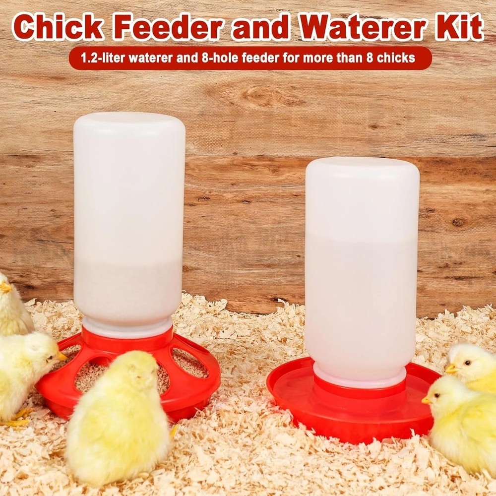 Chick Brooder Box Starter Kit, Plastic Baby Chicken Feeder and Waterer Set with