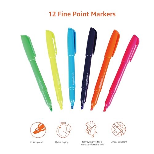 Amazon Basics Chisel Tip Highlighters, 12 Count (Pack of 1), Assorted