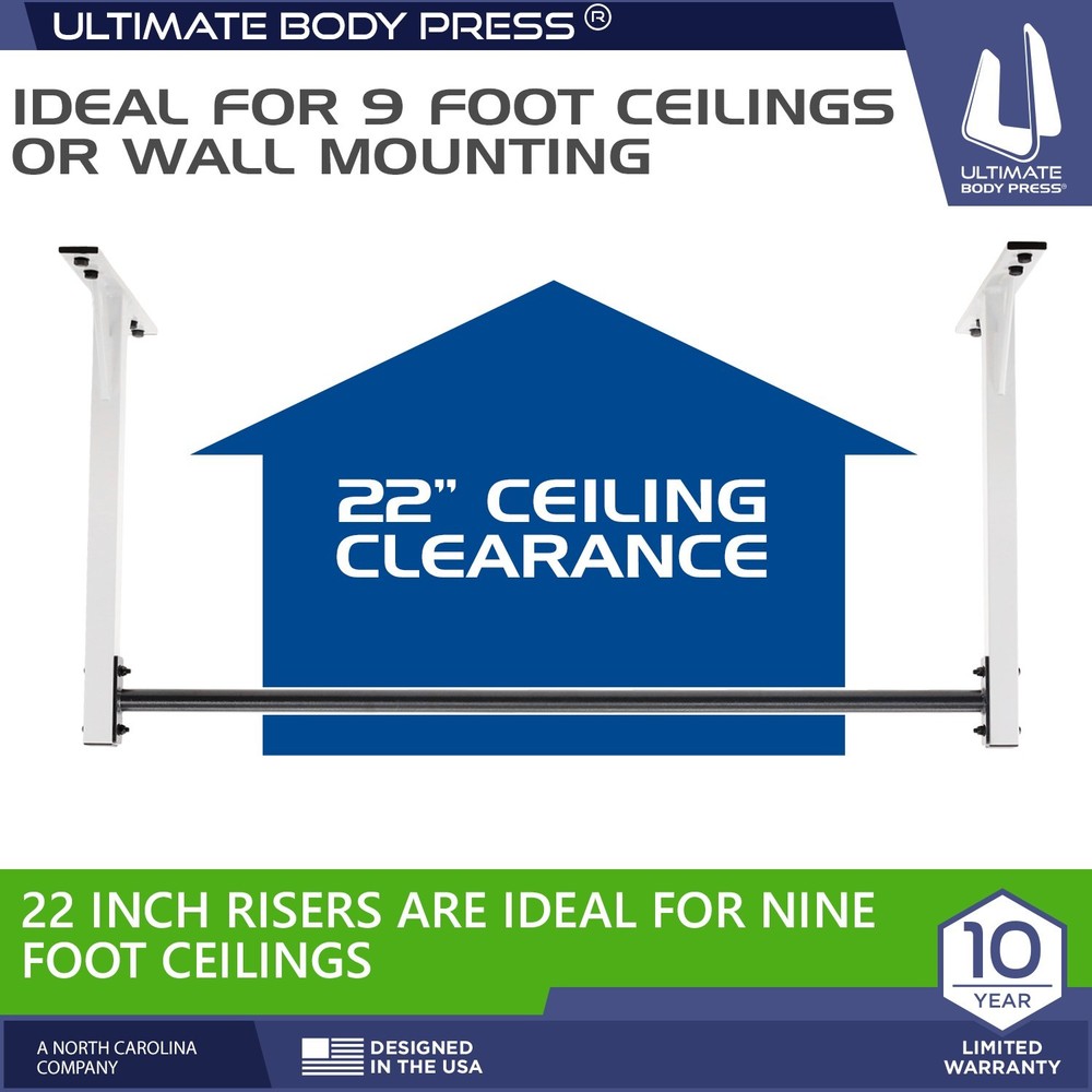 Wall or Ceiling Mount Pull Up Bar with 48” Straight Bar and 22” Risers