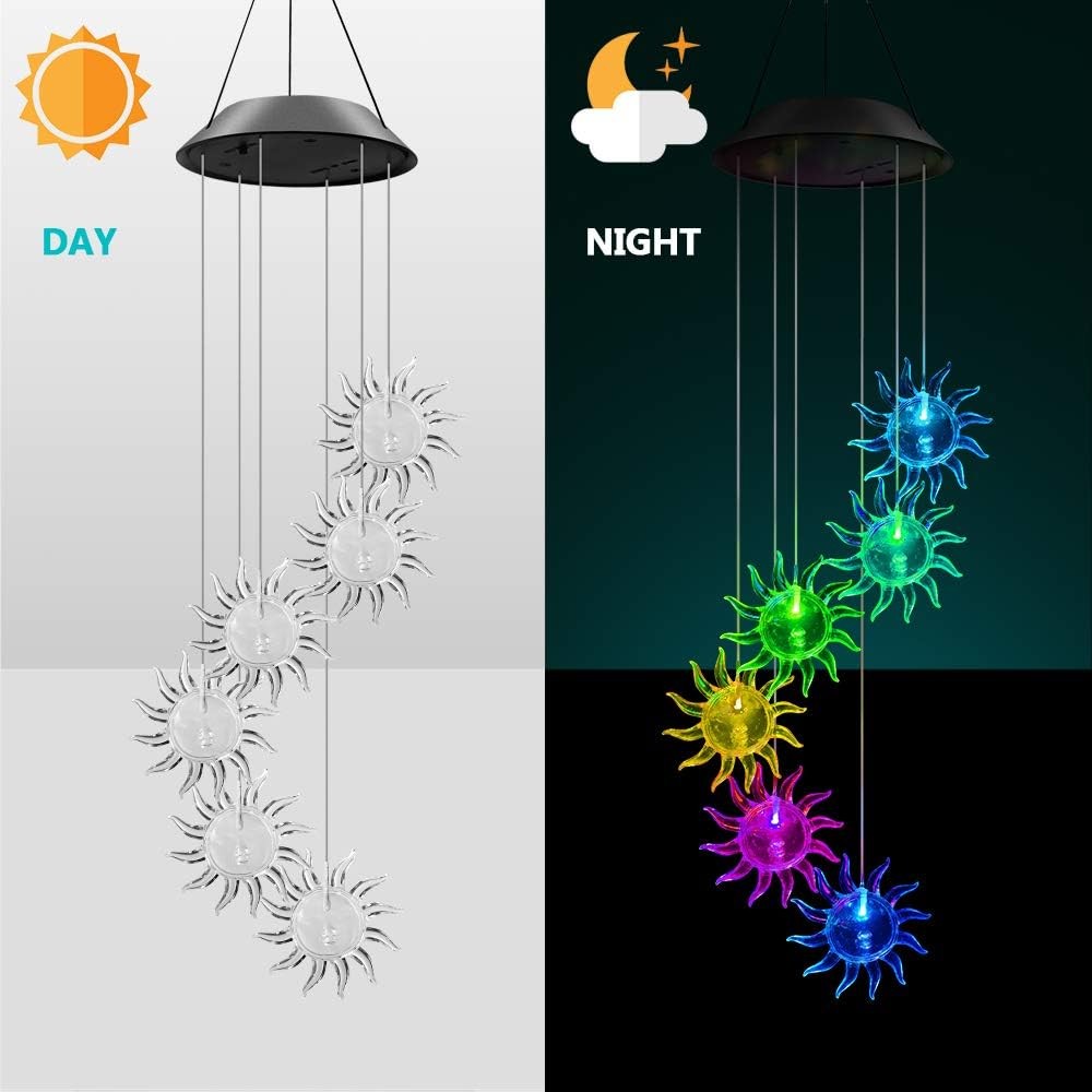 LED Sun Wind Chime Solar Powered Lights Color-Changing Yard Garden Decor 1Pack