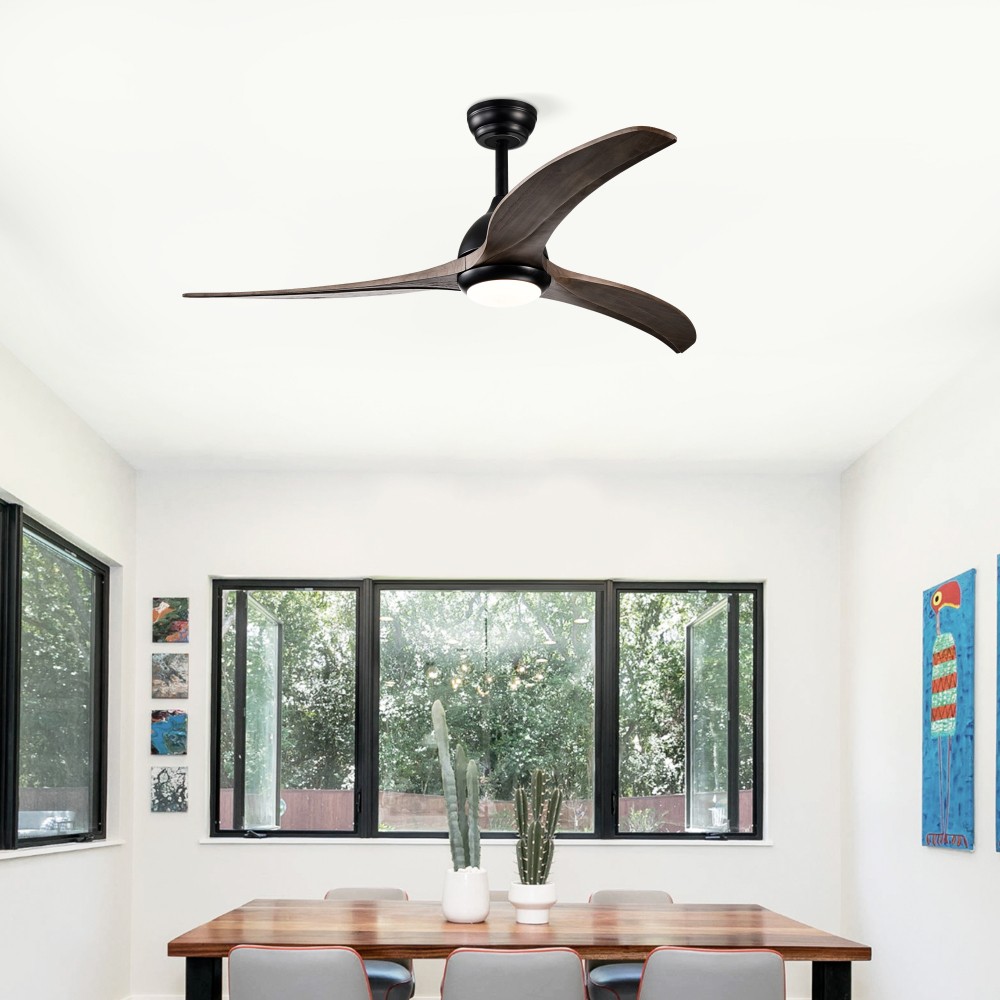 52"Solid Wood BladesCeilingFan Indoor Ceiling Fan With Light with Remote Control