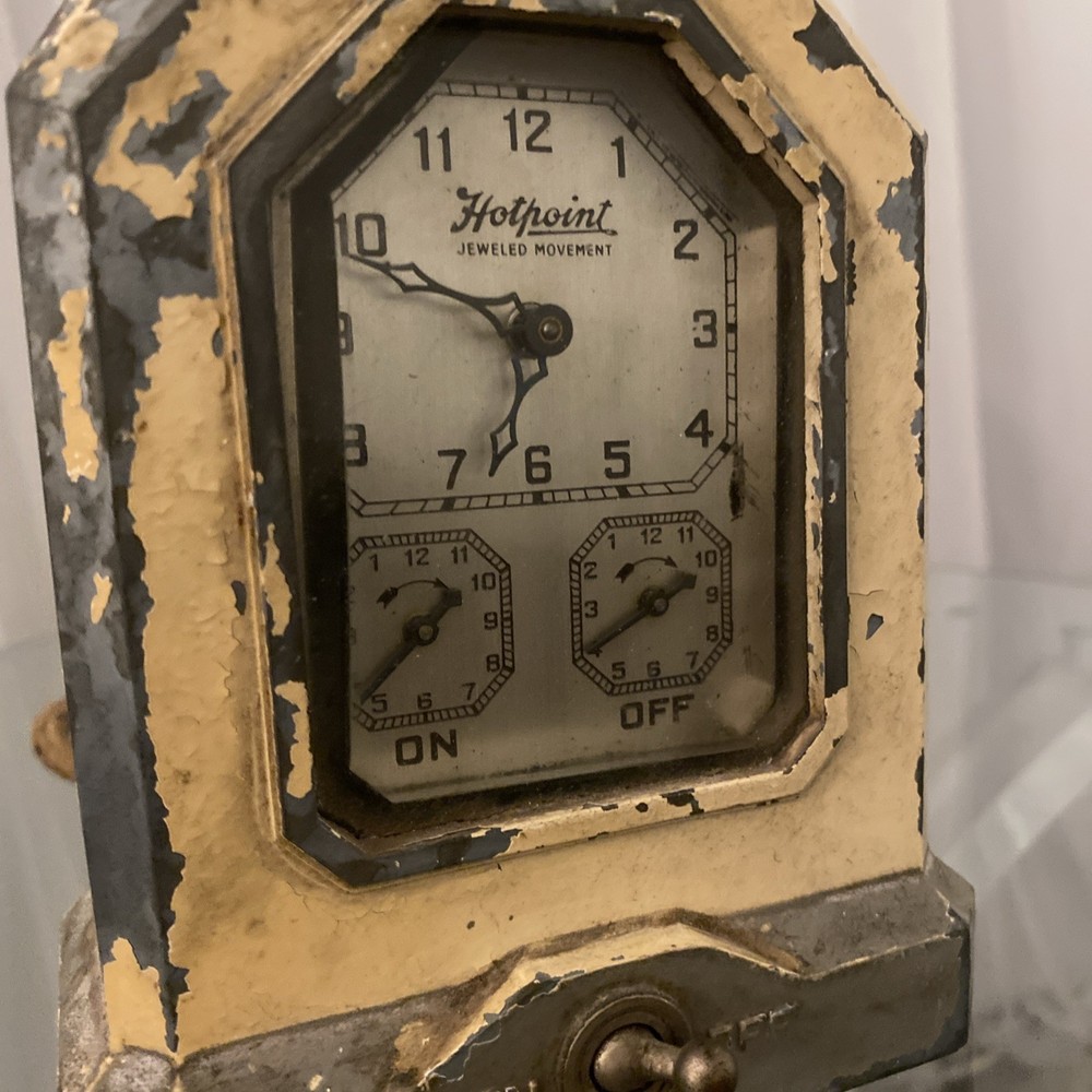 Antique 1920 HOTPOINT JEWELED AUTOMATIC RANGE TIMER WIND UP LUX CLOCK Read
