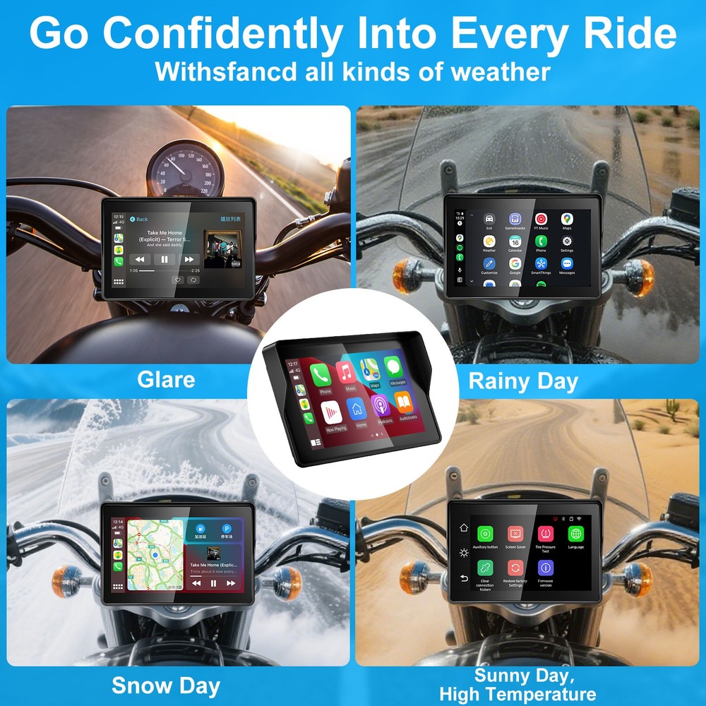 5" Motorcycle Carplay Screen Stereo Bluetooth Wireless Apple CarPlay AndroidAuto