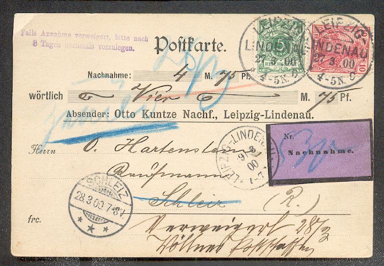 DR Crown/Eagle 46+56 COD Card Leipzig To Schleiz (B3609)