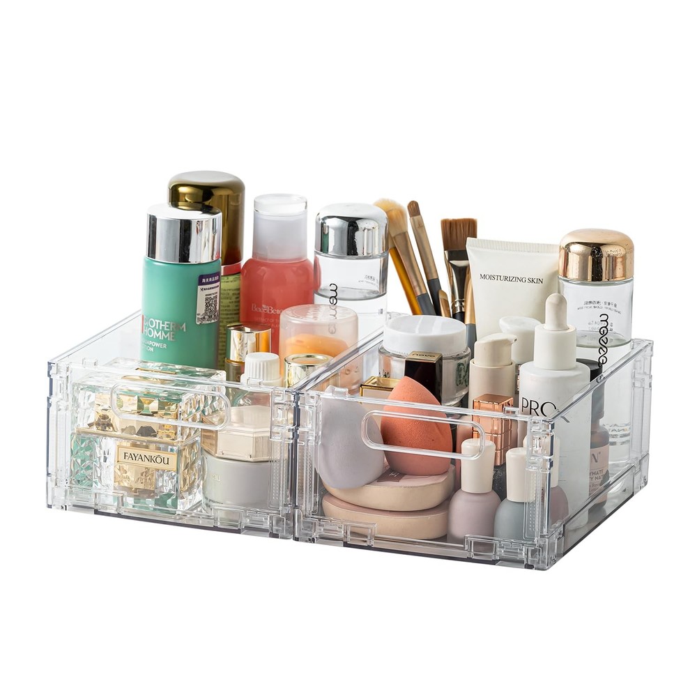 2-Pack Foldable Plastic Baskets, Stackable Storage Baskets with Handles for O...