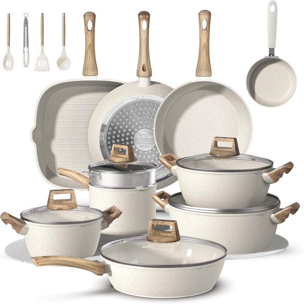 25Pcs Non Stick Ceramic Cookware Set Titanium PFAS Free