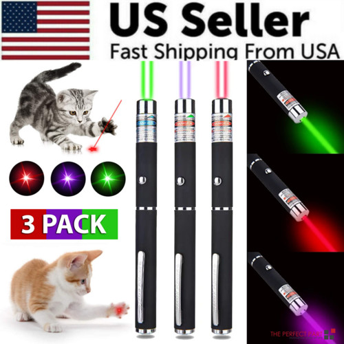 Premium 3 Pack Laser Pointer Pens Red Green Blue Pet Toy Presentation