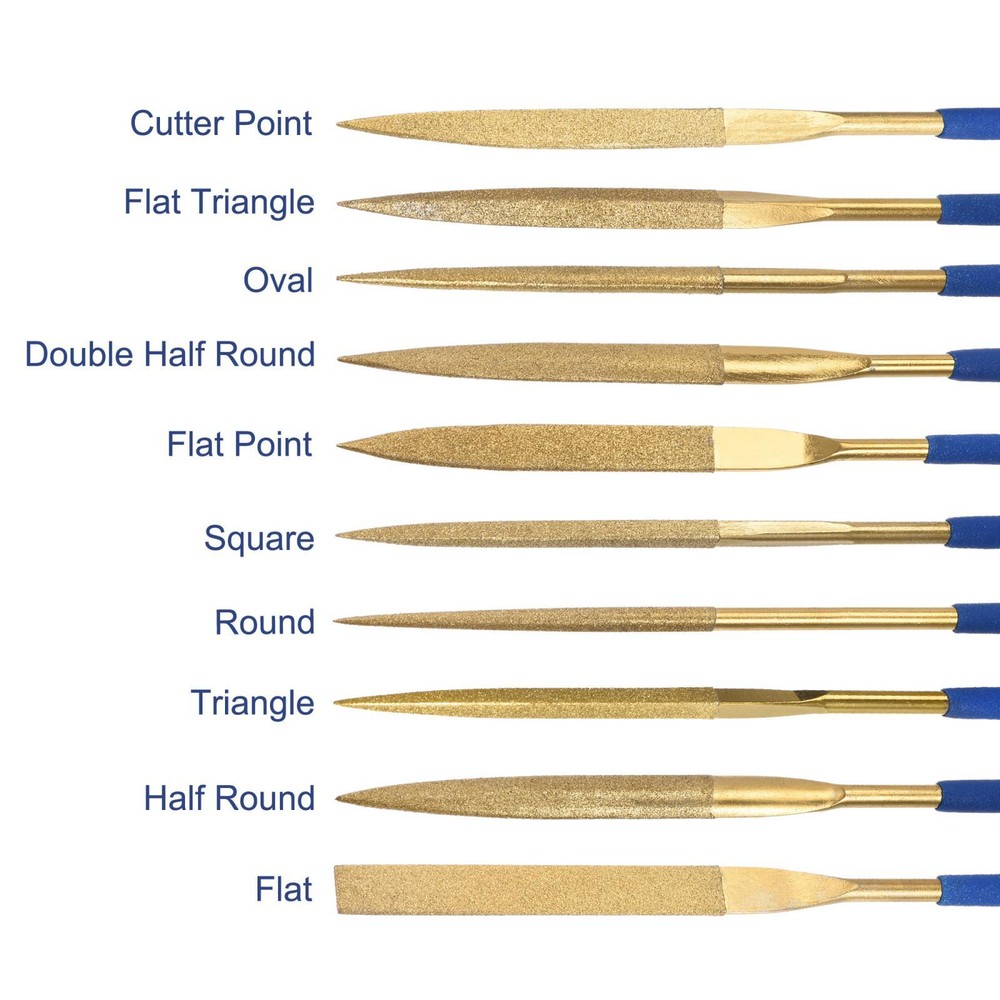 10pcs Diamond Needle File Set Titanium Coated Flat Half Round Triangle Square