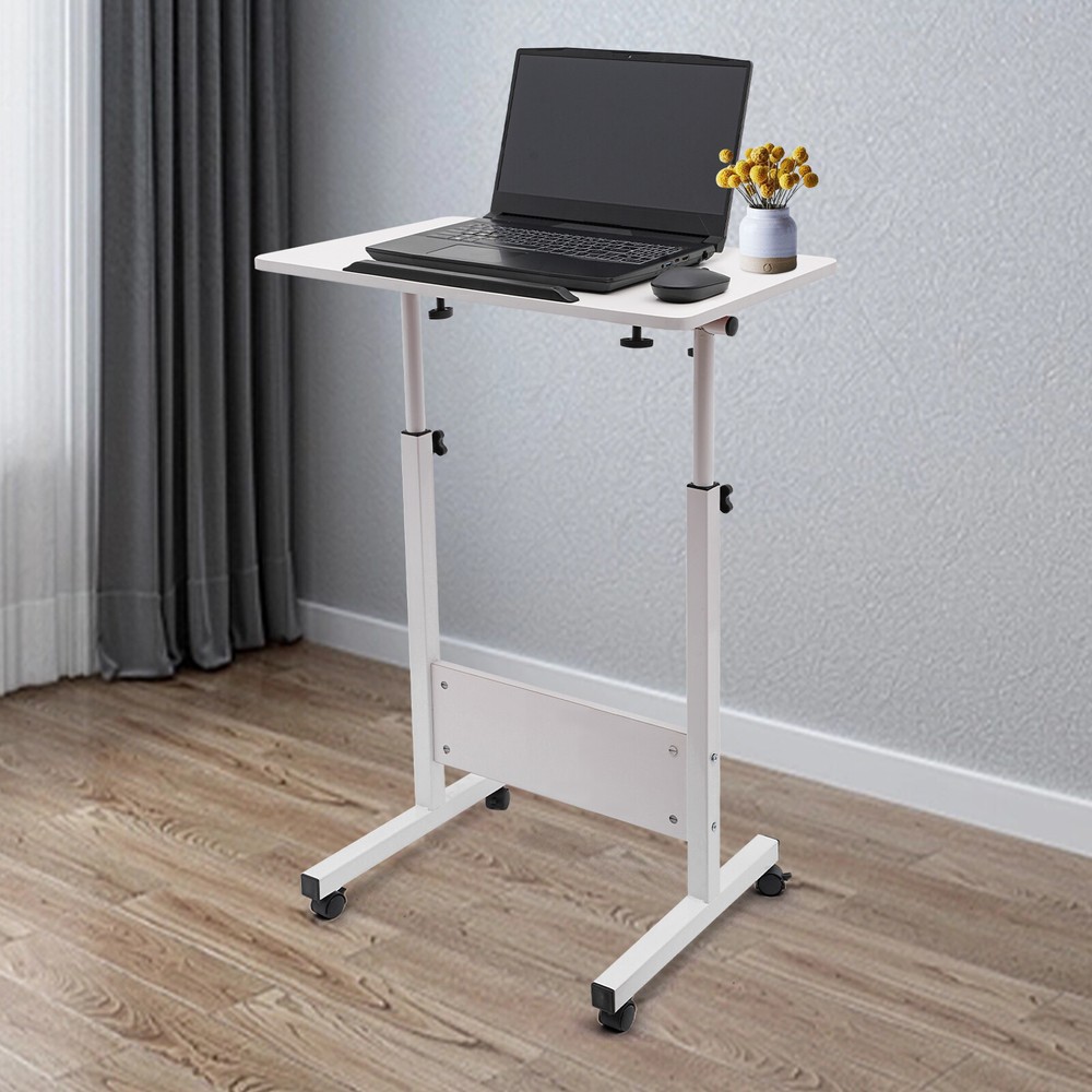 Rolling Laptop Desk Adjustable Height Computer Table Stand up Office Workstation