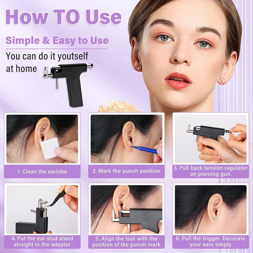 Professional Ear Piercing Gun, Reusable Machine with Dark Black