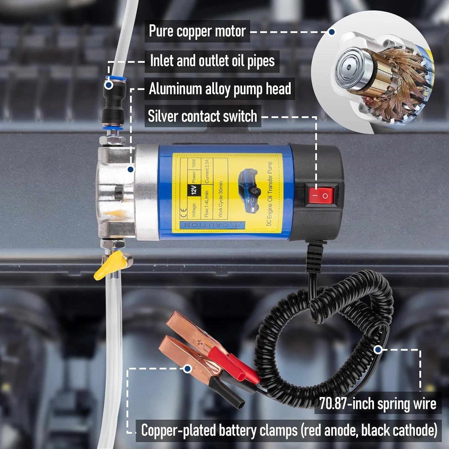 12V Electric Oil Extractor Pump for Engine Oil & Fluid Transfer 100W