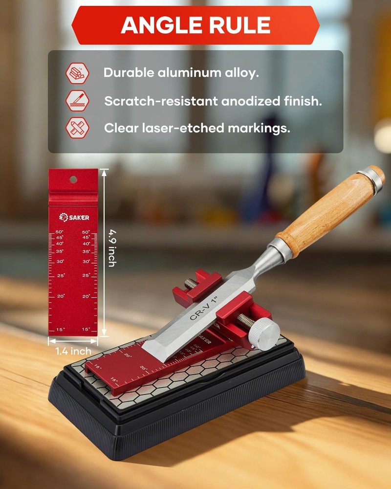 Saker Digital Angle Rule & Sharpening Guide - Precision one size, Red