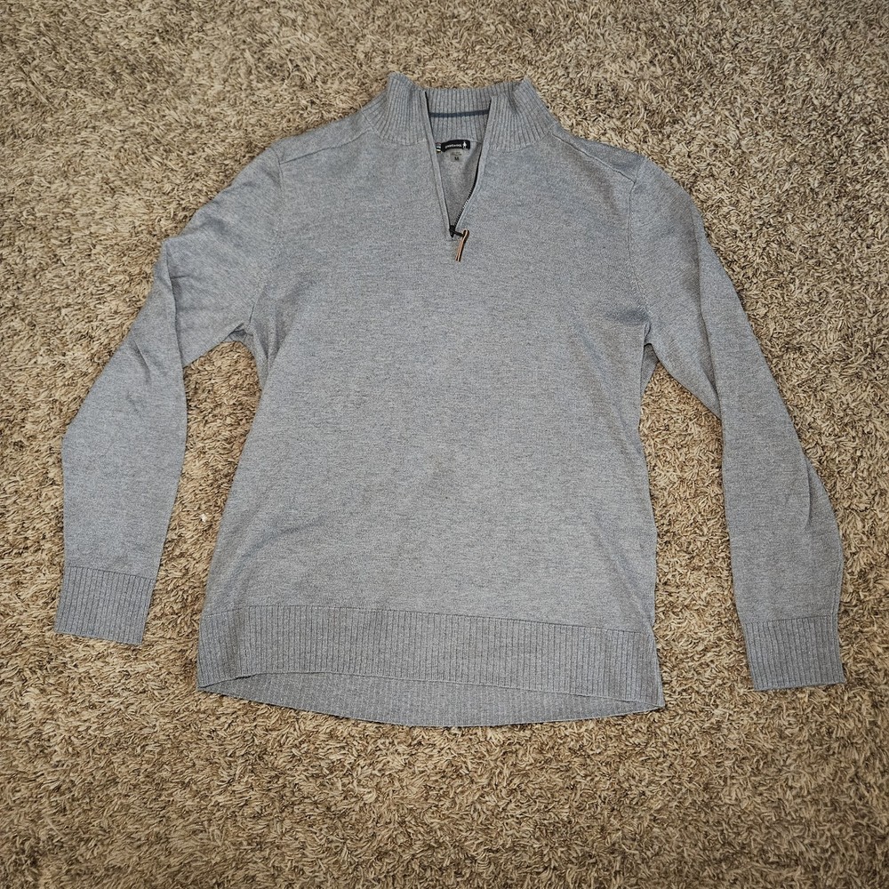 Smartwool 1/4 Zip Sweater Mens Medium Heather Grey Pullover Ripple Ridge Stretch
