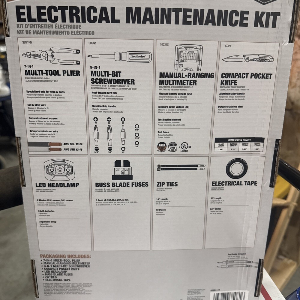 Southwire EM-KIT 8pc Electrical Maintenance Tool Kit w Multimeter