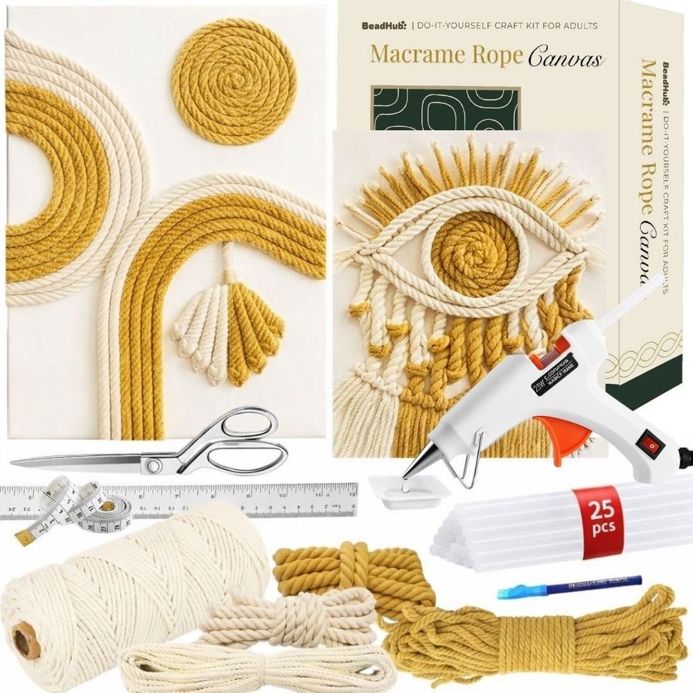 DIY Rope Canvas Kit for Beginners - Complete Macrame Ropes Supplies & Tools |...