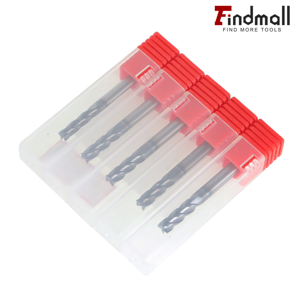 Findmall 5 PCS 3/16" SHANK DIAMETER 4 FLUTE CARBIDE END MILL - TiALN COATED