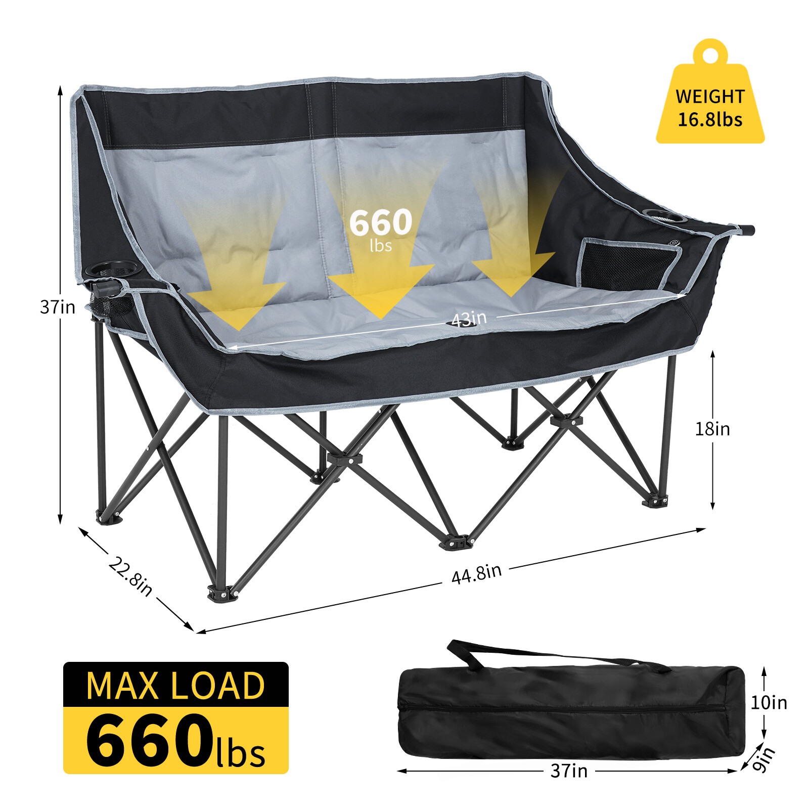 NAIZEA Heated Double Camping Chair with 3 Heat Levels Fully Padded Duo Chair