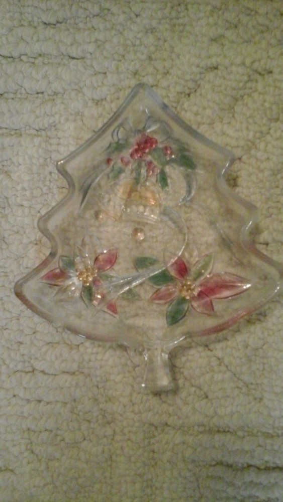 COLORED  GLASS  CHRISTMAS  TREE  CANDY DISH 9 INCH