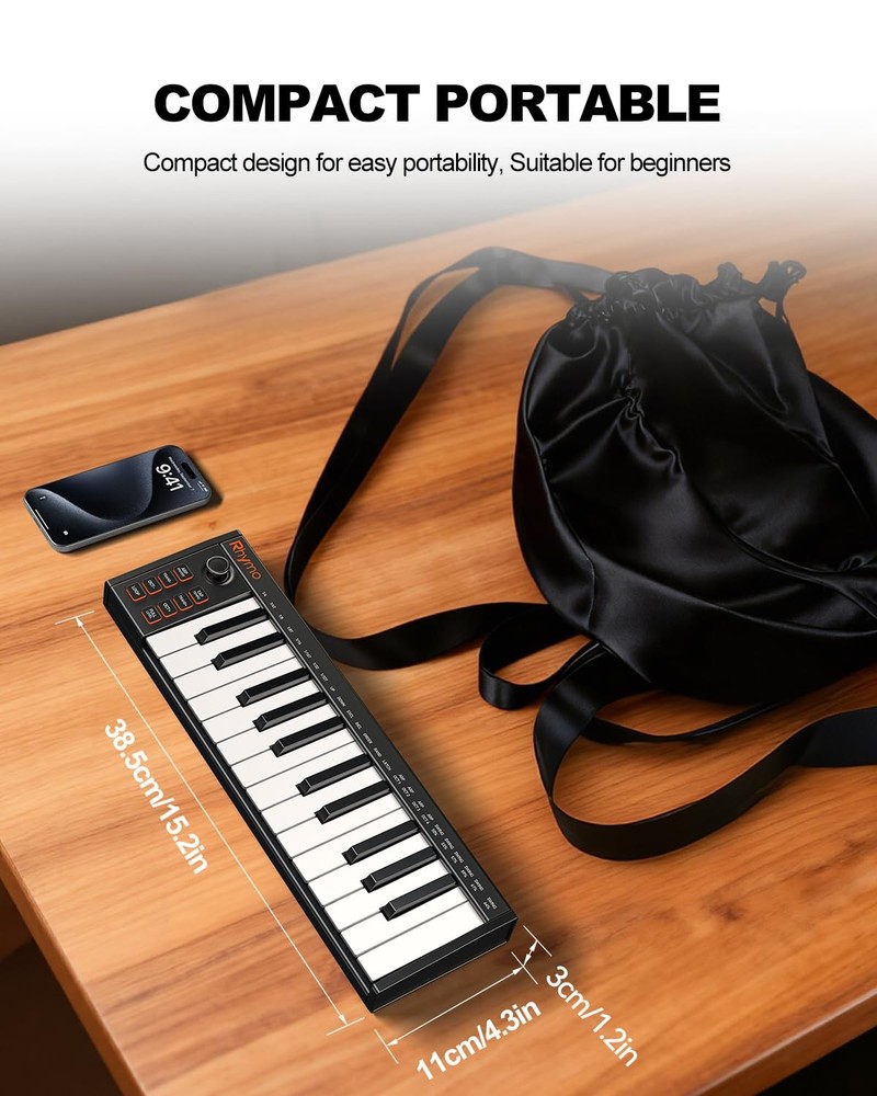 Mini MIDI Keyboard, 25 Key MIDI Controller for Beginner with Velocity-Sensiti...