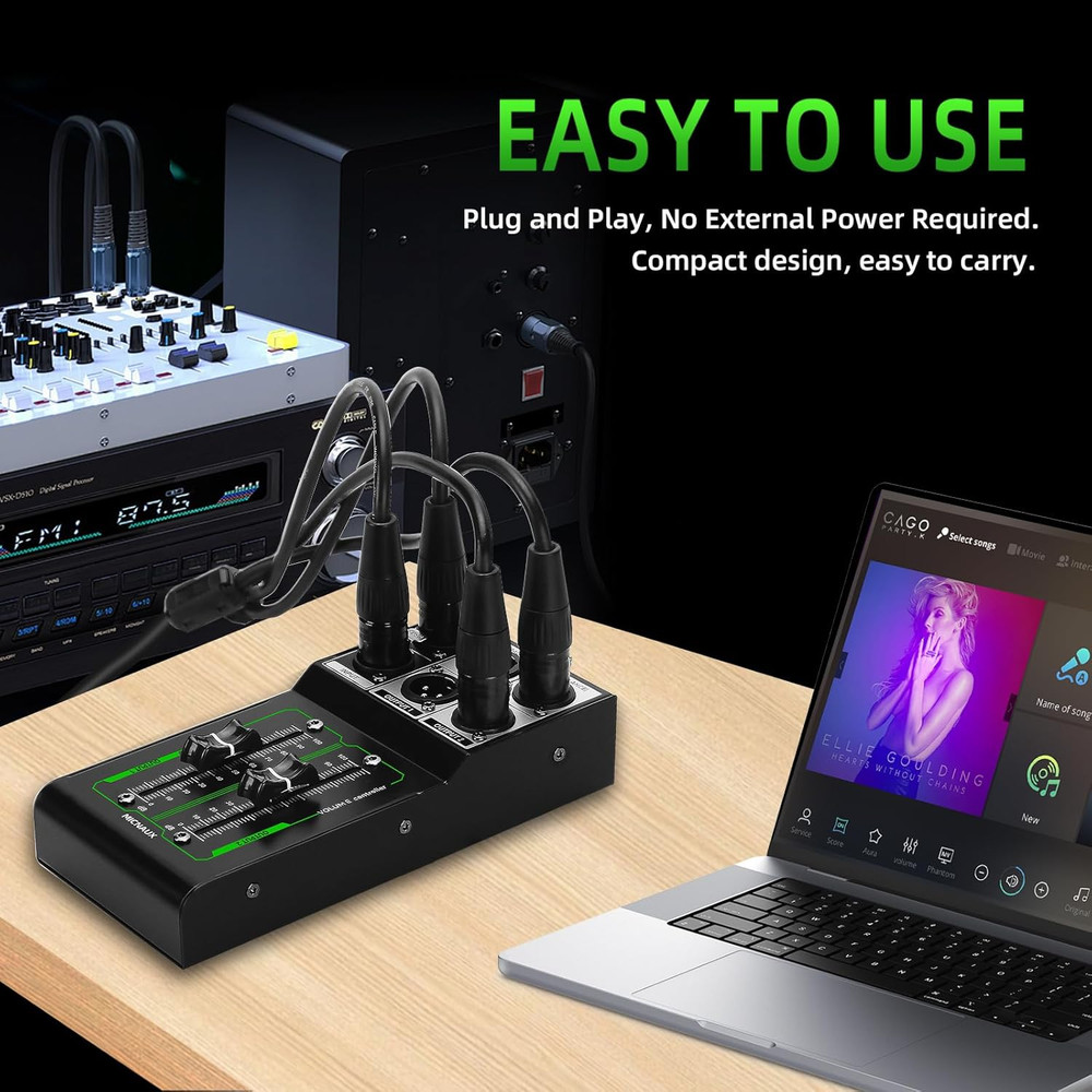 Passive Monitor Volume Controller, XLR 2 Input 2 Output Stereo Studio Controller