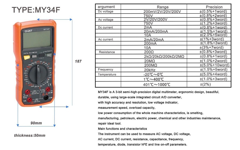 Chint MY34F high precision and high resolution digital multimeter