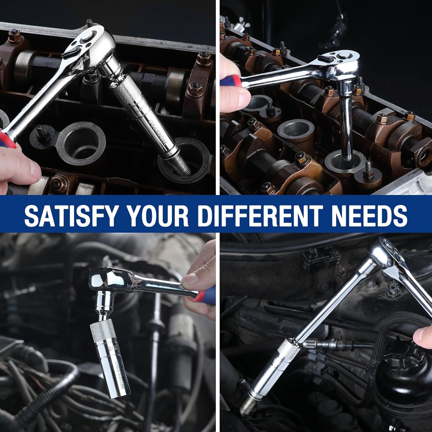 WORKPRO 7 PCS 3/8" Drive Magnetic Swivel Spark Plug Socket Set Thin Wall Sockets