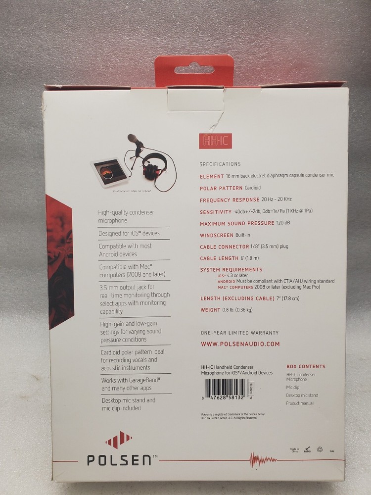 Polsen HH-IC Handheld Condenser Microphone for iOS /Android Devices- Open Box